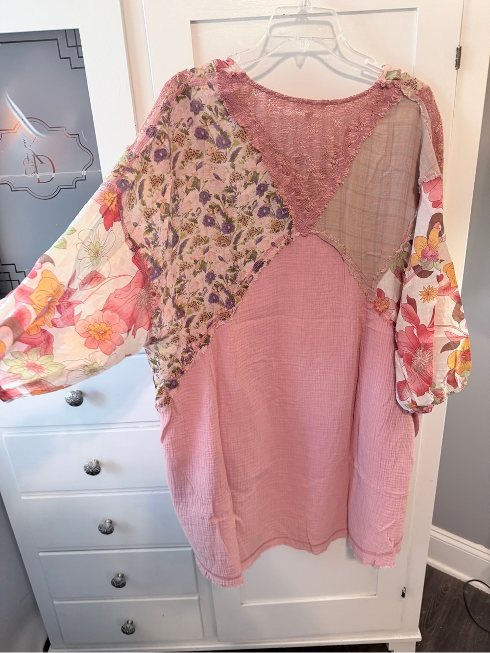 easel Pink Multi-Print Patchwork V-Neck Tunic - Picture 4 of 10